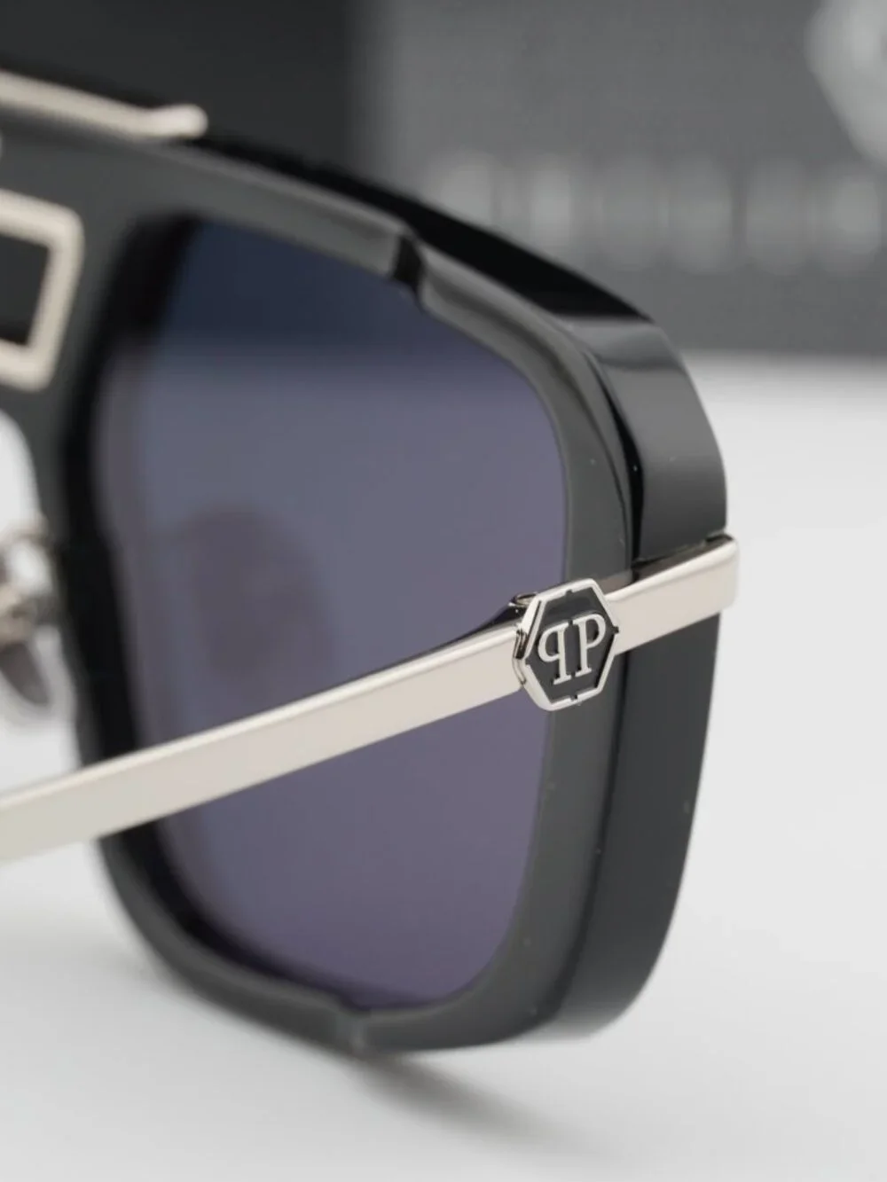 Philipp Plein SPP008M 0700 Aviator Sunglasses – Shiny Black/Grey